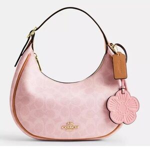 Coach Emily Powder Pink Shoulder Bag with Floral Charm